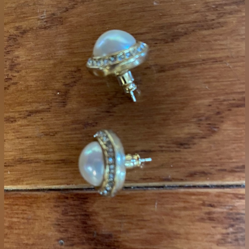Vintage Christian Dior Pave Pearl Pierced Earrings - Picture 3 of 7